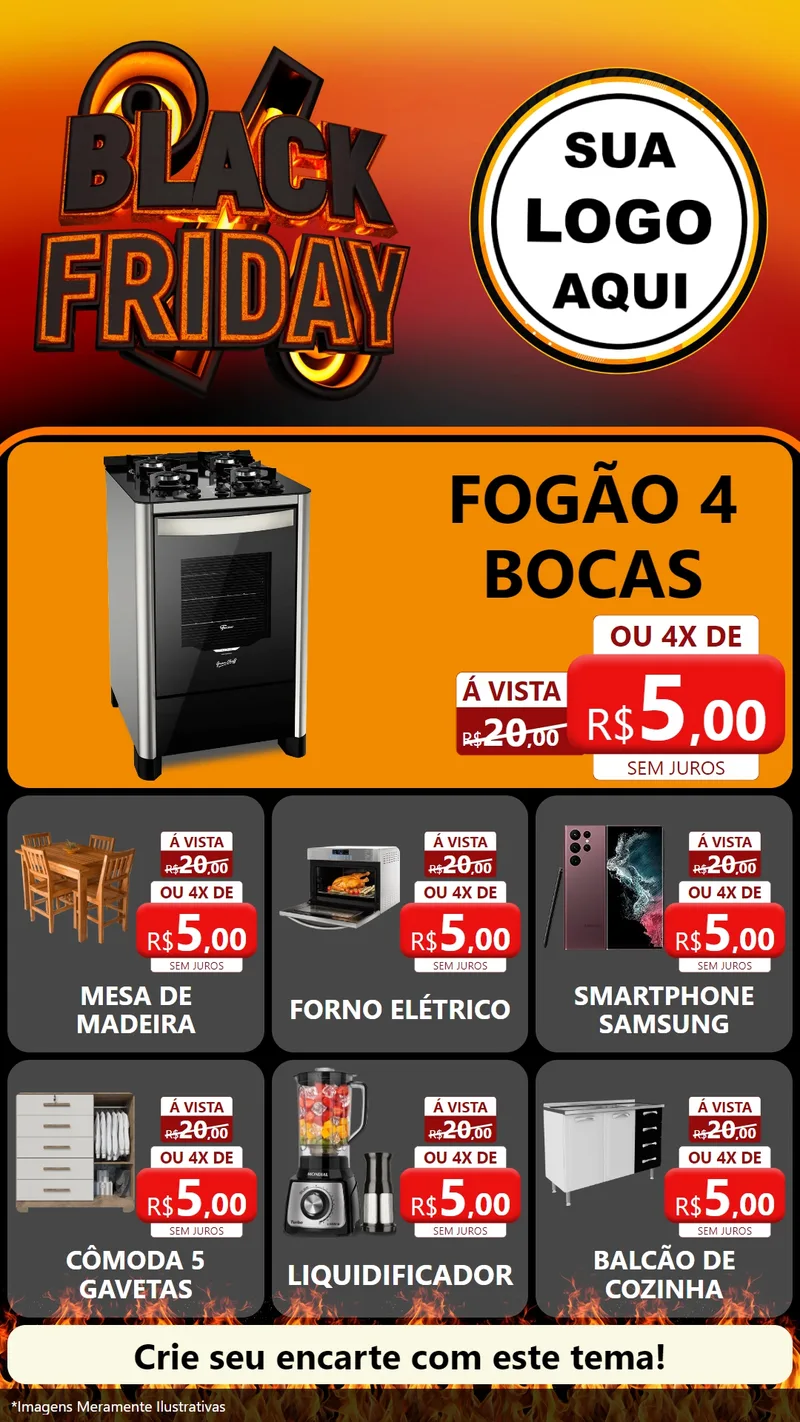 Modelo de Rede Social para Stories com o tema Black Friday para Móveis e Eletro