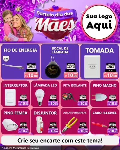 Modelo de Rede Social para Feed Instagram com o tema Sorteio Dia das Mães para Materiais Elétricos