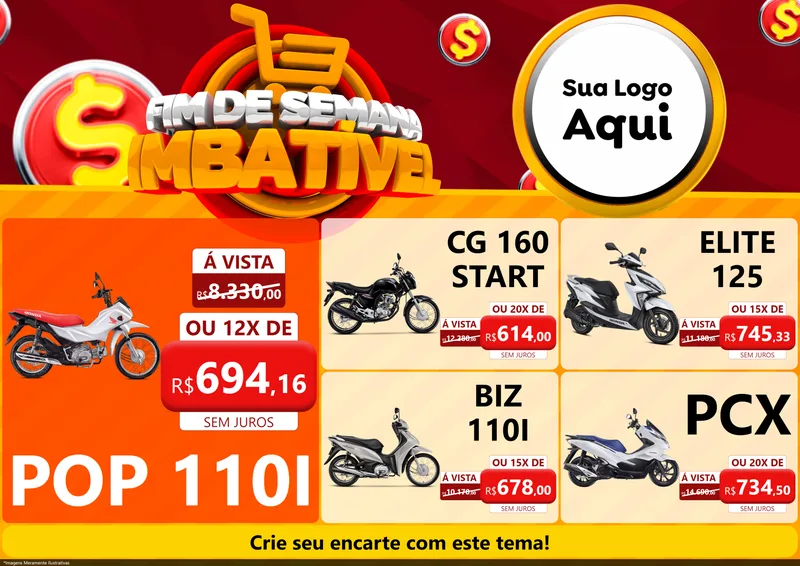 Modelo de Encarte para Encarte A4 Horizontal com o tema Fim de Semana Imbatível para Concessionaria de Motos
