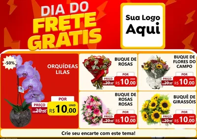 Modelo de Encarte para Encarte A4 Horizontal com o tema Dia do Frete Grátis para Floricultura e jardim