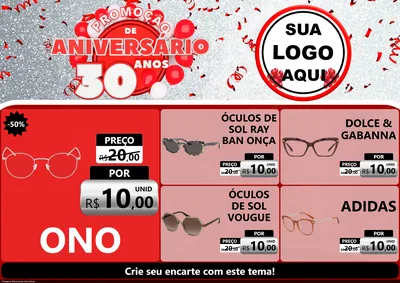 Modelo de Encarte para Encarte A4 Horizontal com o tema Promoção de Aniversário - 30 Anos para Óticas