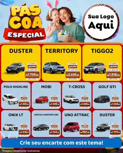 Modelo de Rede Social para Feed Instagram com o tema Páscoa Especial para Concessionaria de Carros