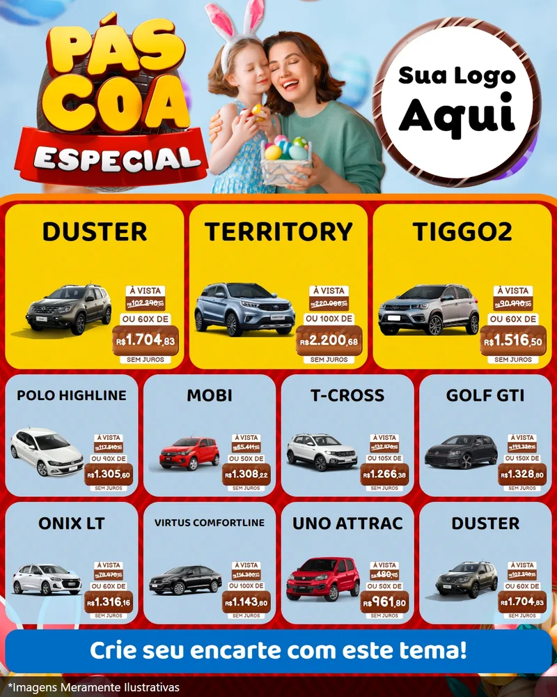 Modelo de Rede Social para Feed Instagram com o tema Páscoa Especial para Concessionaria de Carros