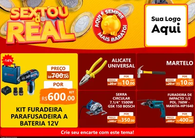 Modelo de Encarte para Encarte A4 Horizontal com o tema Sextou do Real para Maquinas e Ferramentas