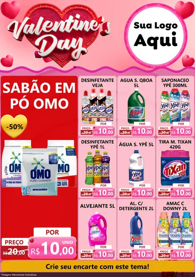 Modelo de Encarte para Encarte A4 Vertical com o tema Valentine's Day para Produtos de Limpeza