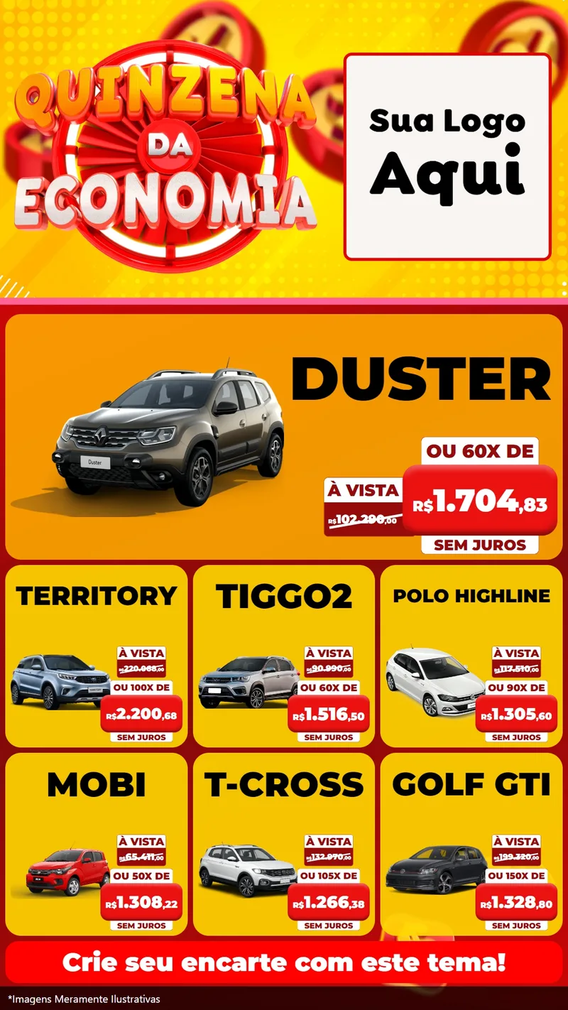 Modelo de Rede Social para Stories com o tema Quinzena Da Economia para Concessionaria de Carros