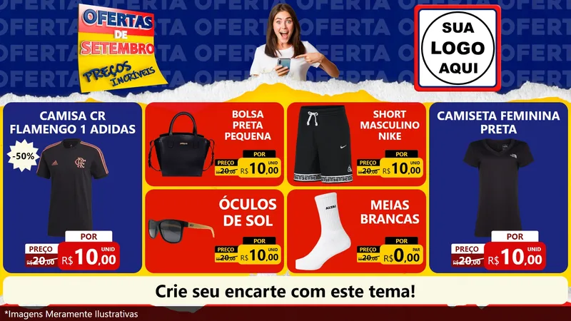 Modelo de TV para TV Horizontal com o tema Ofertas de Setembro - Preços Incríveis para Roupas e acessórios