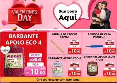 Modelo de Encarte para Encarte A4 Horizontal com o tema Valentine's Day para Armarinho e Aviamentos
