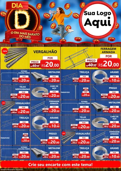 Modelo de Encarte para Encarte A4 Vertical com o tema Dia D - O Dia Mais Barato Do Mês para Ferragens