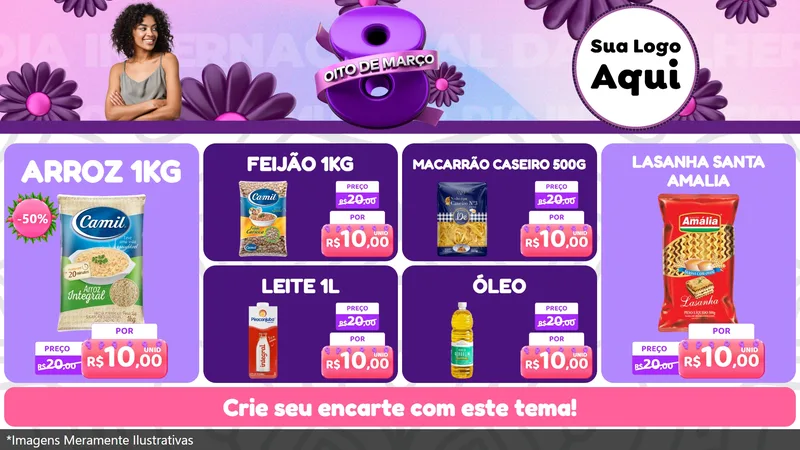 Modelo de TV para TV Horizontal com o tema Oito de Março - Dia da Mulher para Supermercado