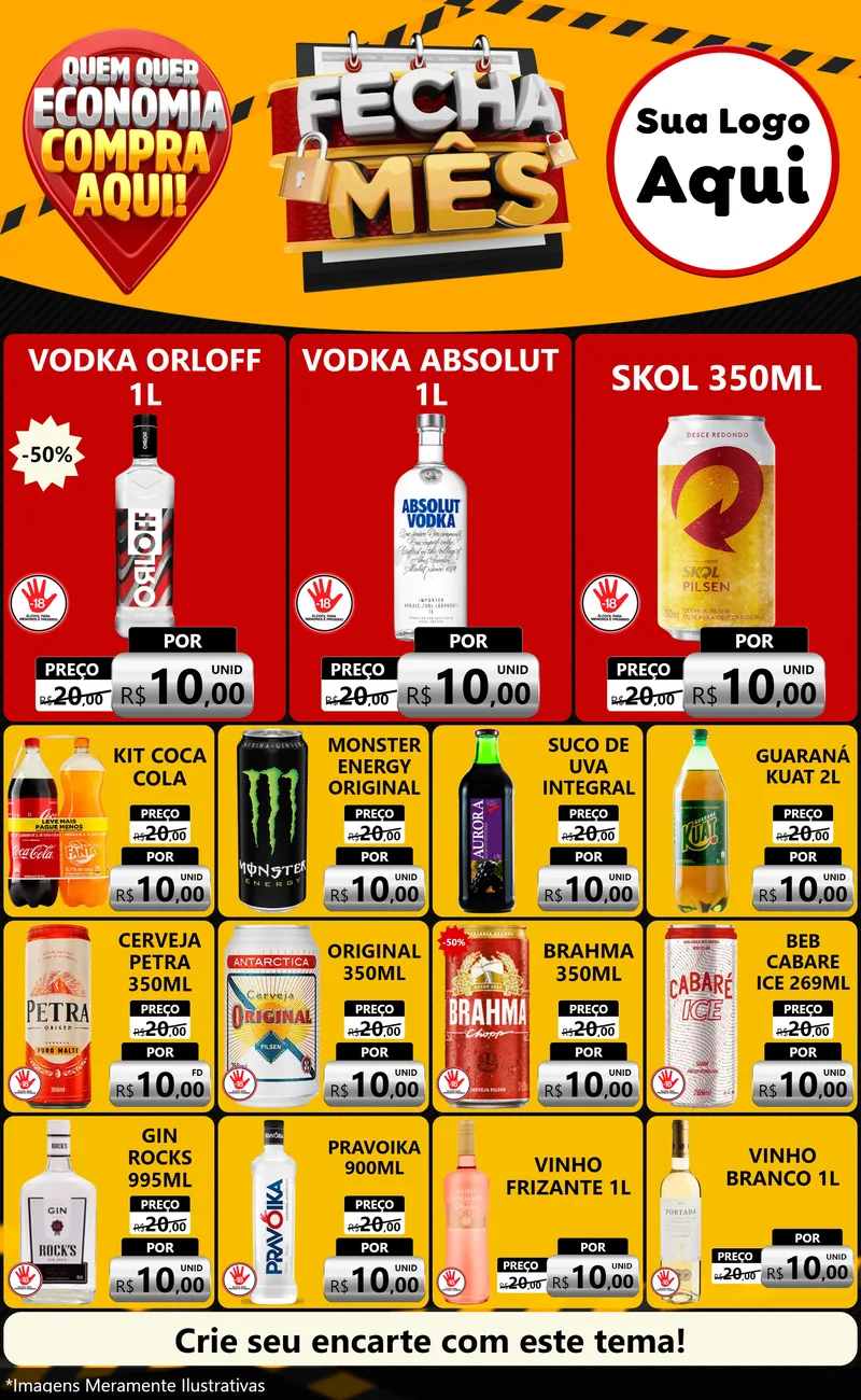 Modelo de Encarte para Encarte Grande com o tema Fecha Mês para Distribuidora de bebidas