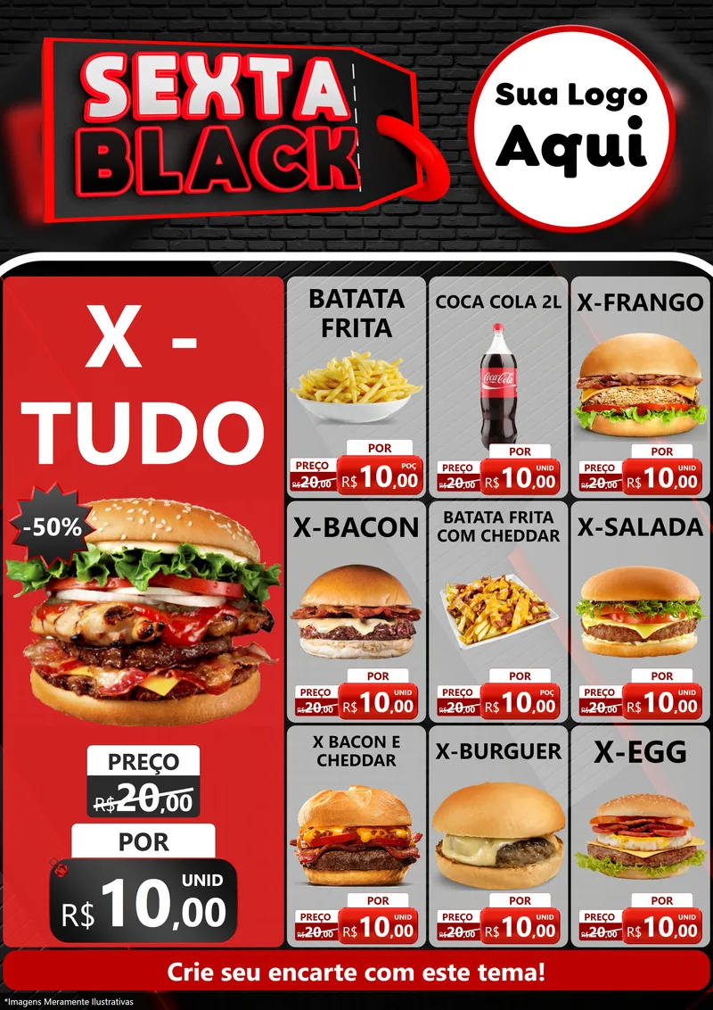 Modelo de Encarte para Encarte A4 Vertical com o tema Sexta Black para Hamburgueria