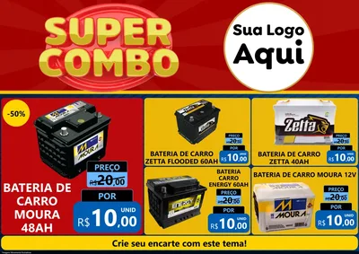 Modelo de Encarte para Encarte A4 Horizontal com o tema Super Combo para Baterias Elétricas