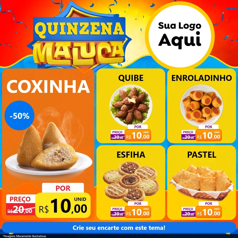 Modelo de Rede Social para Feed Facebook com o tema Quinzena Maluca para Salgadaria