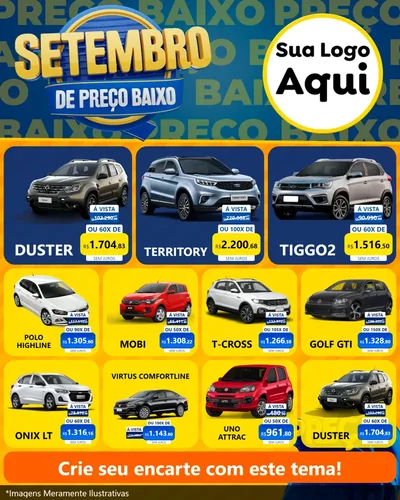 Modelo de Rede Social para Feed Instagram com o tema Setembro De Preço Baixo para Concessionaria de Carros