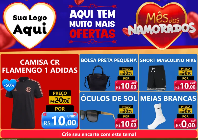 Modelo de Encarte para Encarte A4 Horizontal com o tema Mês dos Namorados para Roupas e acessórios