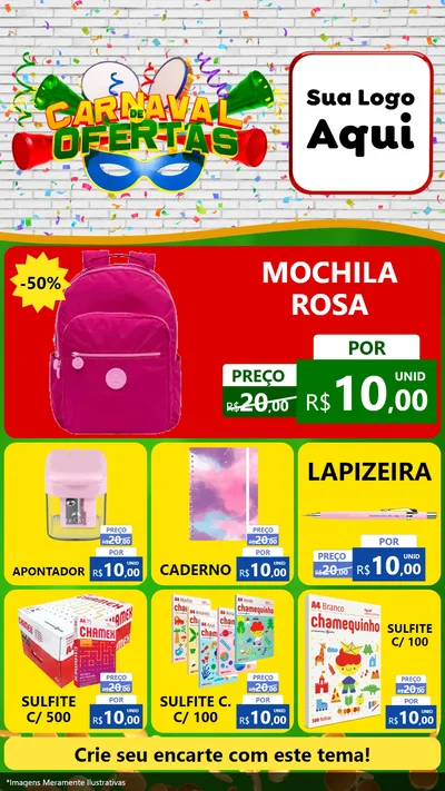 Modelo de Rede Social para Stories com o tema Carnaval de Ofertas para Papelaria