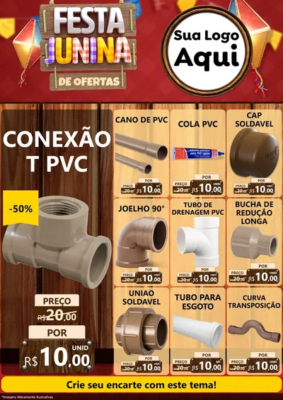 Modelo de Encarte para Encarte A4 Vertical com o tema Festa Junina de Ofertas para Tubos e conexões