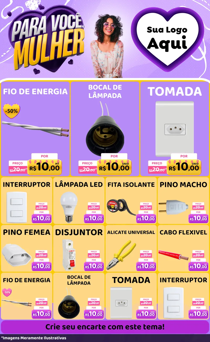 Modelo de Encarte para Encarte Grande com o tema Para Você, Mulher para Materiais Elétricos