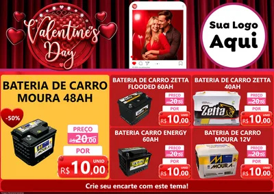 Modelo de Encarte para Encarte A4 Horizontal com o tema Valentine's Day para Baterias Elétricas