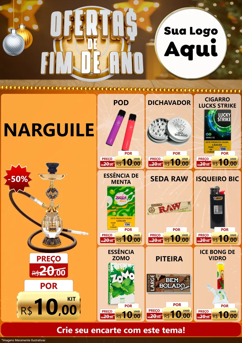 Modelo de Encarte para Encarte A4 Vertical com o tema Ofertas de Fim de Ano para Tabacaria