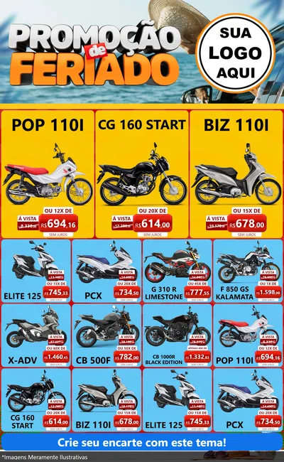 Modelo de Encarte para Encarte Grande com o tema Promoção de Feriado para Concessionaria de Motos