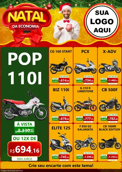 Modelo de Encarte para Encarte A4 Vertical com o tema Natal da Economia para Concessionaria de Motos