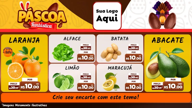 Modelo de TV para TV Horizontal com o tema Páscoa Fantástica para Hortifrúti