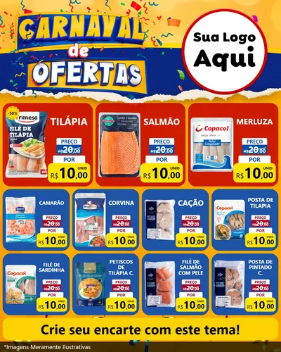 Modelo de Rede Social para Feed Instagram com o tema Carnaval de Ofertas para Peixaria