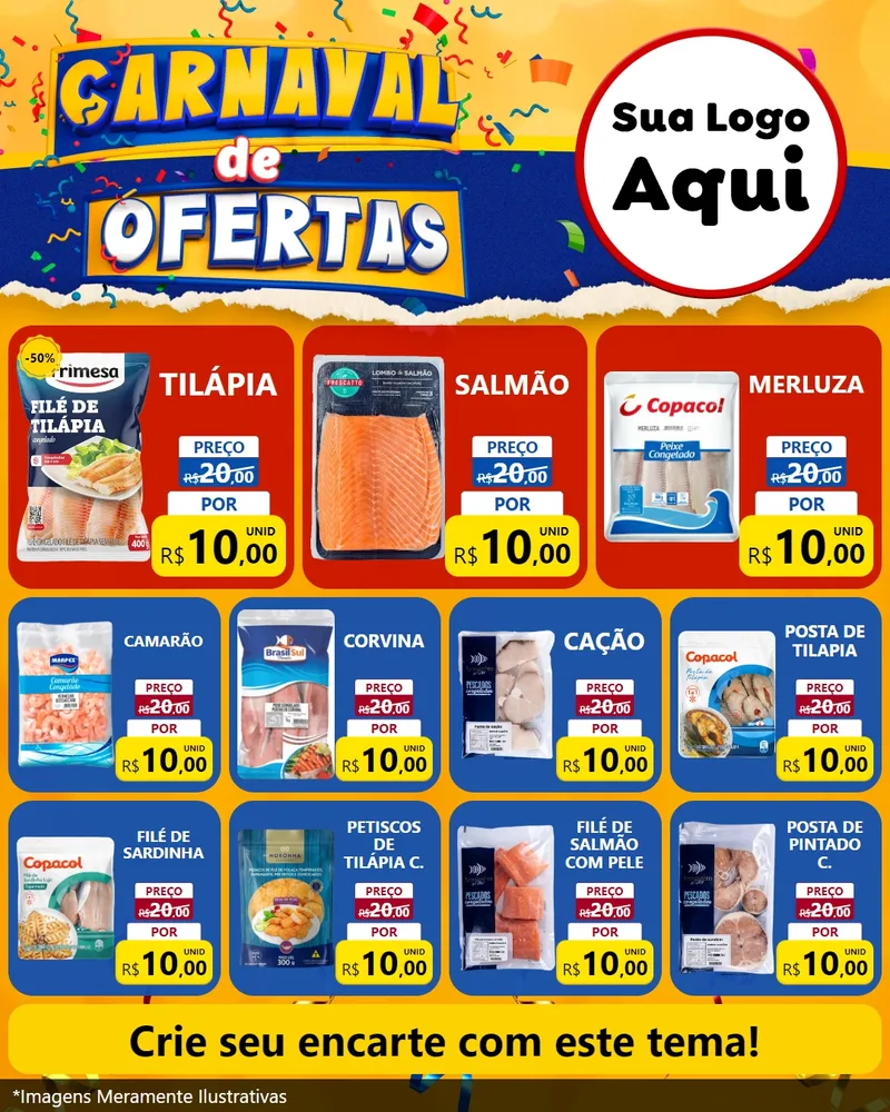 Modelo de Rede Social para Feed Instagram com o tema Carnaval de Ofertas para Peixaria
