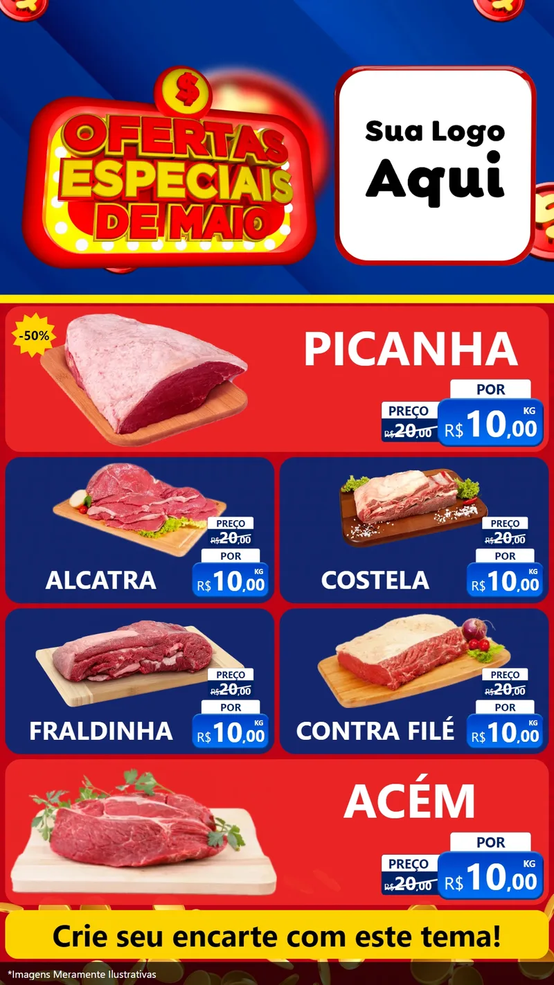 Modelo de TV para TV Vertical com o tema Ofertas Especiais de Maio para Açougue