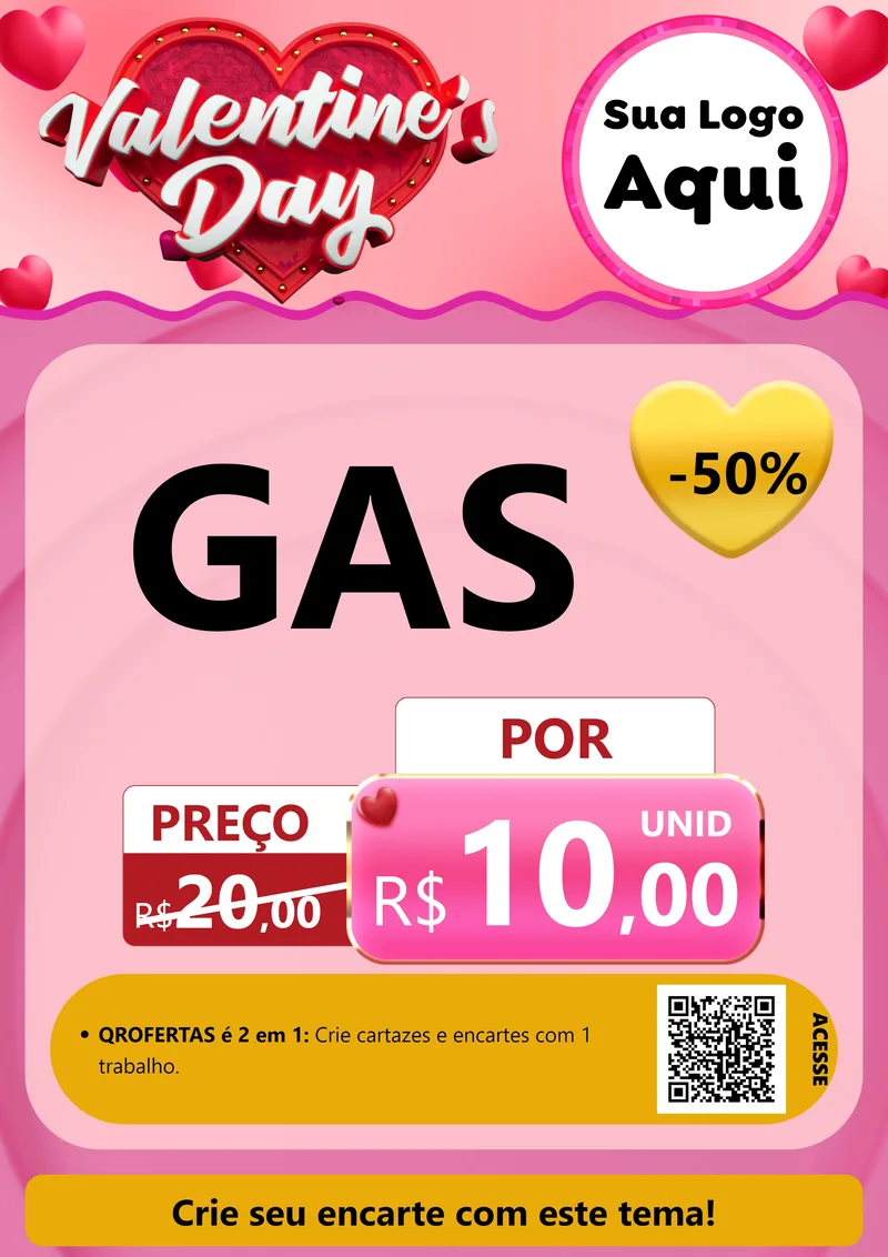 Modelo de Cartaz para Cartaz A4 Vertical com o tema Valentine's Day para Água e gás