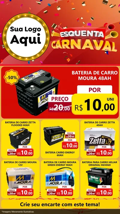 Modelo de Rede Social para Stories com o tema Esquenta Carnaval para Baterias Elétricas