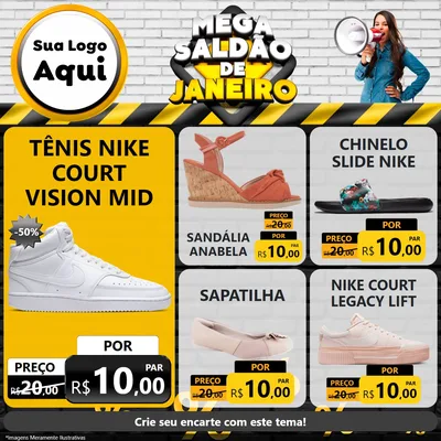 Modelo de Rede Social para Feed Facebook com o tema Mega Saldão de Janeiro para Calçados