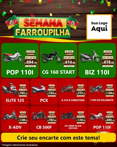 Modelo de Rede Social para Feed Instagram com o tema Semana Farroupilha para Concessionaria de Motos