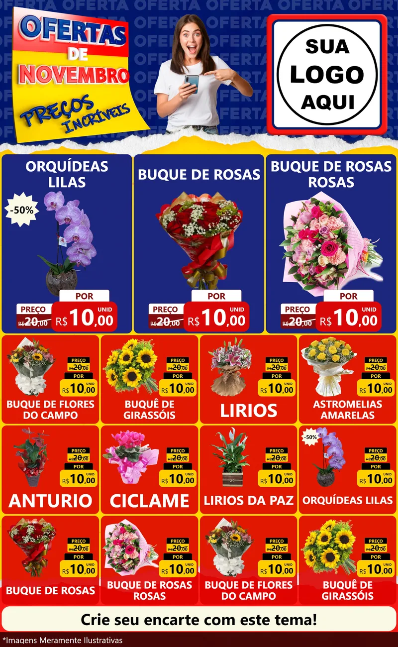 Modelo de Encarte para Encarte Grande com o tema Ofertas de Novembro - Preços Incríveis para Floricultura e jardim