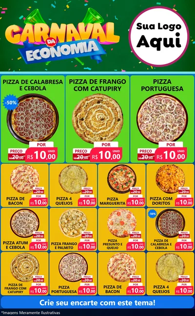 Modelo de Encarte para Encarte Grande com o tema Carnaval da Economia para Pizzaria