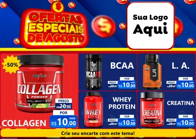 Modelo de Encarte para Encarte A4 Horizontal com o tema Ofertas Especiais de Agosto para Suplementos alimentares