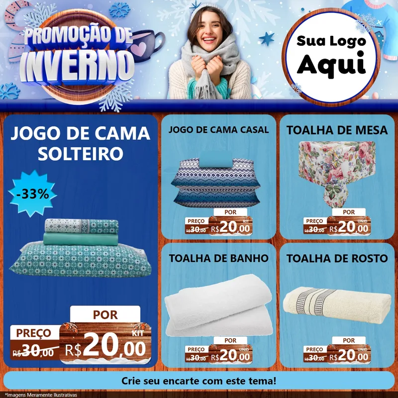 Modelo de Rede Social para Feed Facebook com o tema Promoção de Inverno para Cama, Mesa e Banho