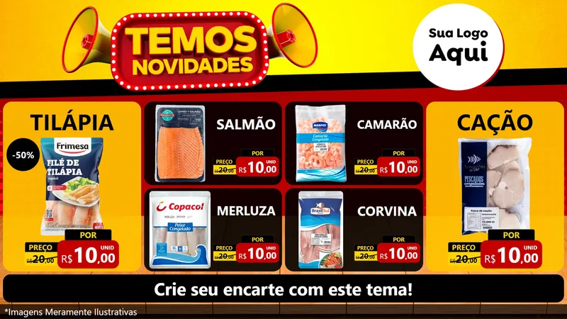 Modelo de TV para TV Horizontal com o tema Temos Novidades para Peixaria