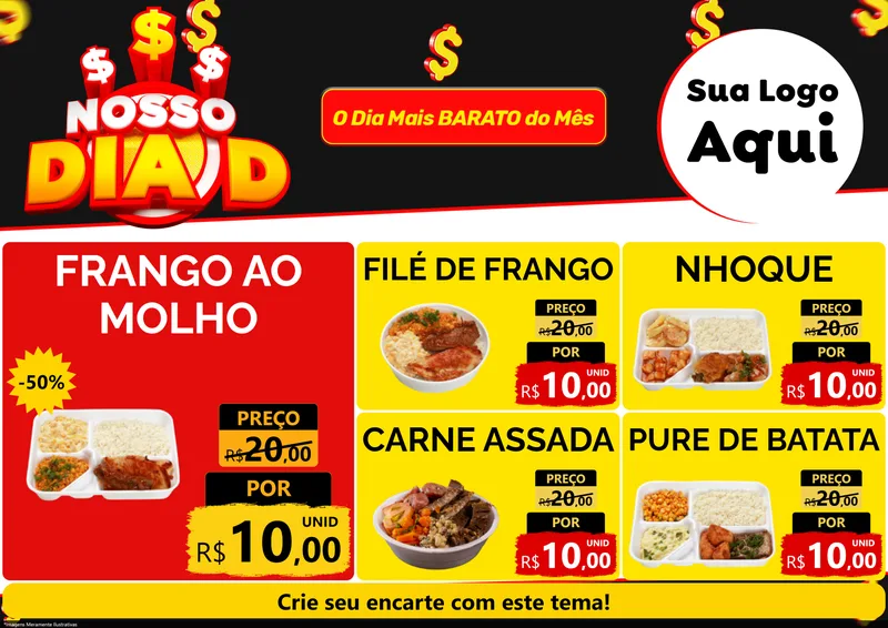 Modelo de Encarte para Encarte A4 Horizontal com o tema Nosso Dia D para Restaurante