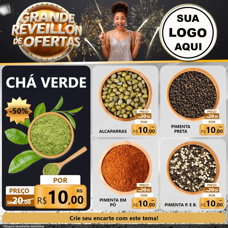 Modelo de Rede Social para Feed Facebook com o tema Grande Réveillon de Ofertas para Produtos Naturais