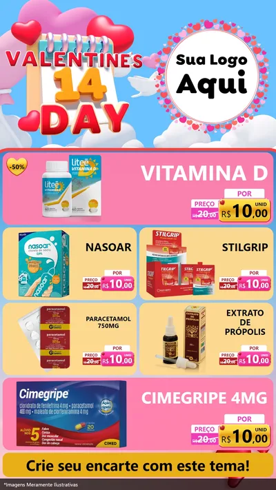 Modelo de TV para TV Vertical com o tema Valentine's Day para Farmácia