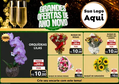 Modelo de Encarte para Encarte A4 Horizontal com o tema Grandes Ofertas de Ano Novo para Floricultura e jardim