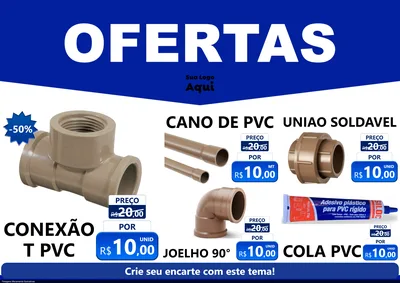 Modelo de Encarte para Encarte A4 Horizontal com o tema Ofertas Azul Cartaz para Tubos e conexões