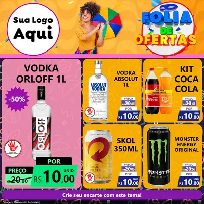 Modelo de Rede Social para Feed Facebook com o tema Folia de Ofertas para Distribuidora de bebidas