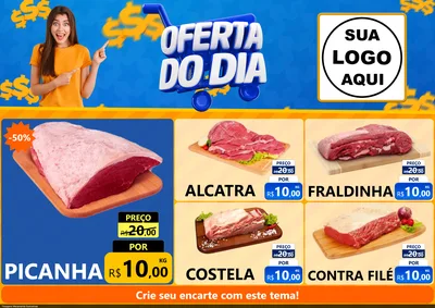 Modelo de Encarte para Encarte A4 Horizontal com o tema Oferta do Dia para Açougue