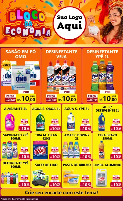 Modelo de Encarte para Encarte Grande com o tema Bloco da Economia para Produtos de Limpeza