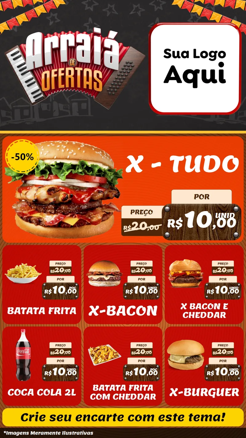 Modelo de Rede Social para Stories com o tema Arraiá de Ofertas - Junina para Hamburgueria
