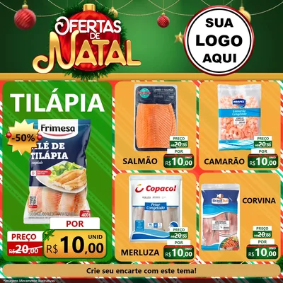 Modelo de Rede Social para Feed Facebook com o tema Ofertas de Natal para Peixaria